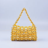 Sac à main tendance en acrylique tissé à la main galvanisé argenté pour la rue, décontracté et assorti avec des perles
